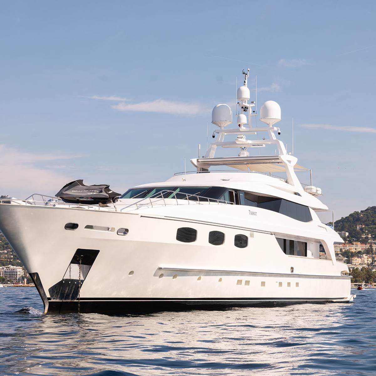 Elegant superyacht exterior detail with teak deck